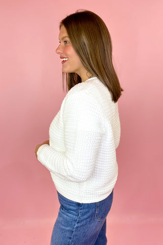 White textured knit cardigan