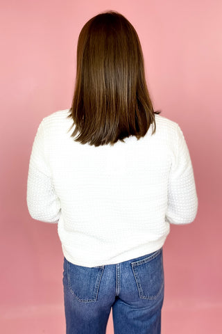 White textured knit cardigan