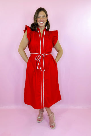 Belted Midi Dress Red