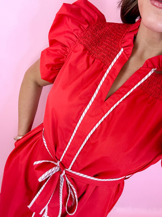 Belted Midi Dress Red