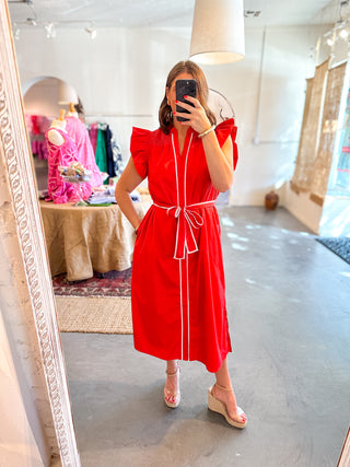 Belted Midi Dress Red