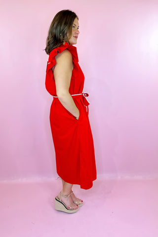 Belted Midi Dress Red 