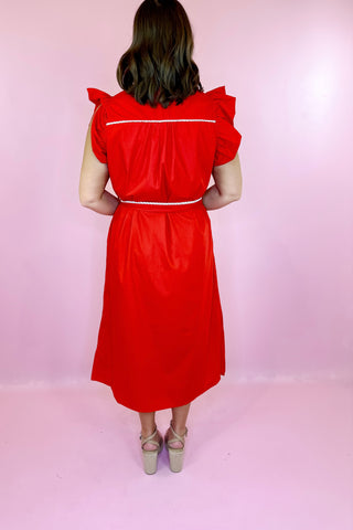 Belted Midi Dress Red
