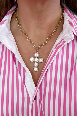 All To Him Pearl Cross Necklace