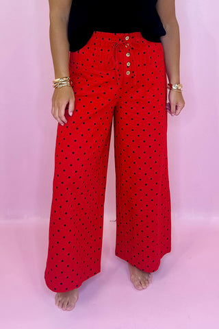 Polka Dot Wide Leg Pants Red Black