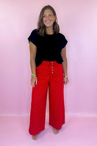 Polka Dot Wide Leg Pants Red Black