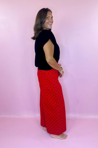 Polka Dot Wide Leg Pants Red Black