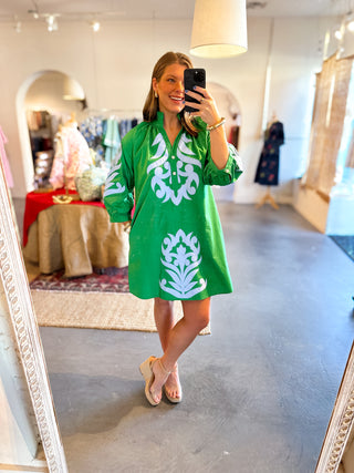 Embroidered Mini Dress Green