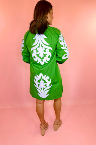  Embroidered Mini Dress Green