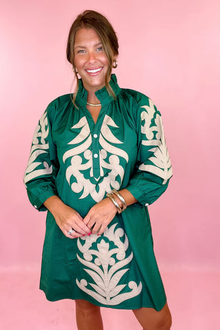 Embroidered Mini Dress Hunter Green