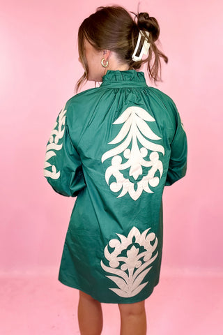 Always On My Mind Embroidered Mini Dress Hunter Green