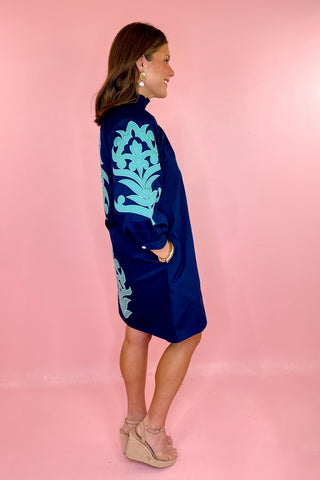 Embroidered Mini Dress Navy