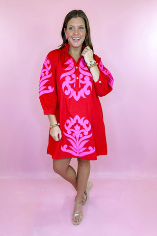 Embroidered Mini Dress Red