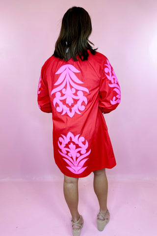 Embroidered Mini Dress Red