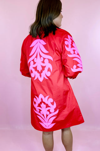 Embroidered Mini Dress Red