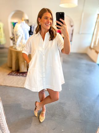 Always Trusted Button Down Mini Dress Off White