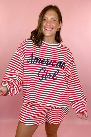 American Girl Oversized Striped Crop Top Red/White