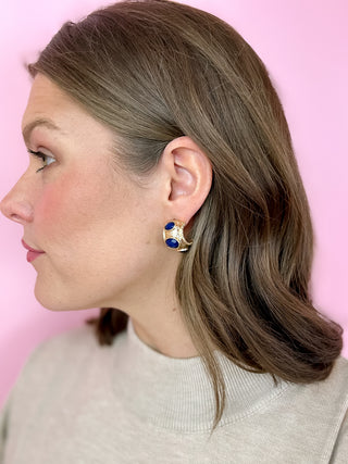 Antique Bold Faceted Stone Hoop Navy