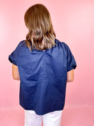 solid navy round neck top
