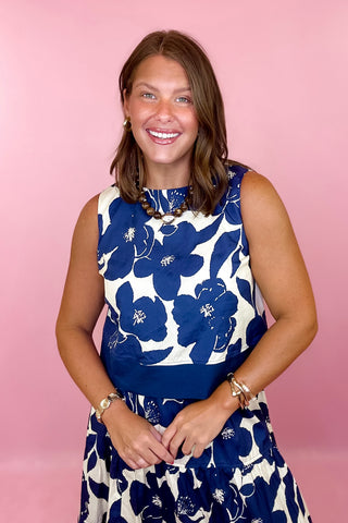  Floral Crop Top - Navy