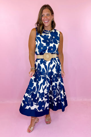 Floral Crop Top - Navy
