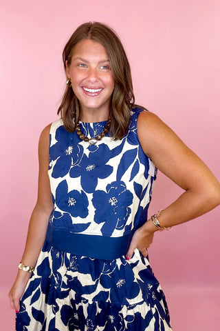  Floral Crop Top - Navy
