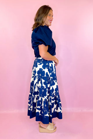 Floral Midi Skirt Navy