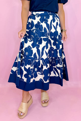  Floral Midi Skirt Navy