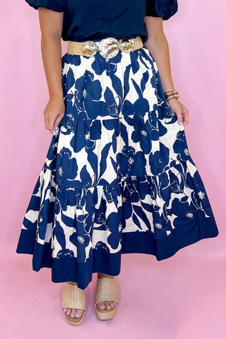  Floral Midi Skirt Navy