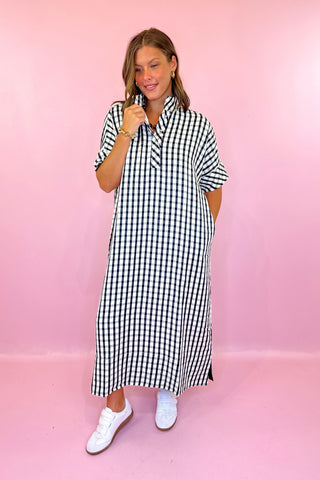 Comfortable Feeling Gingham Midi Dress - Black