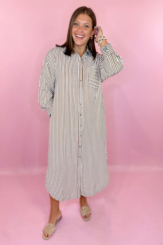 Walking Through Time Striped Midi Dress - Brown