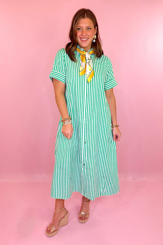 Into The Spell Striped Midi Dress - Green