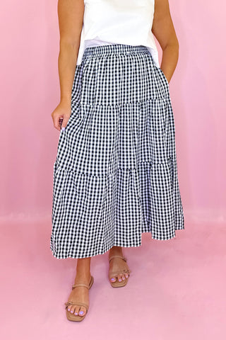 Dockside Plans Gingham Midi Skirt - Black