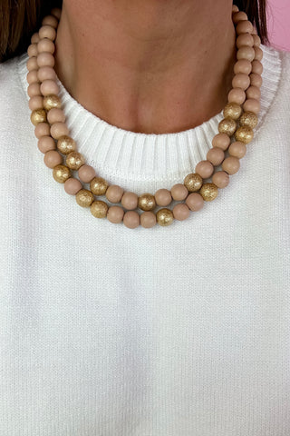Double Strand Beaded Choker Necklace- Rose
