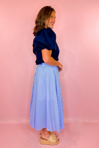 Effortlessly Refined Striped Midi Skirt - Blue
