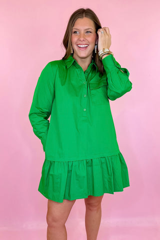 kelly green mini dresses Blissful Dream Ruffle Hem Mini Dress