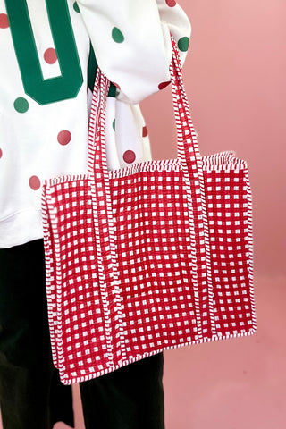 Red Gingham Quilted Tote