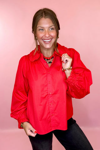 Keeping Secrets Ruffle Collar Top - Red