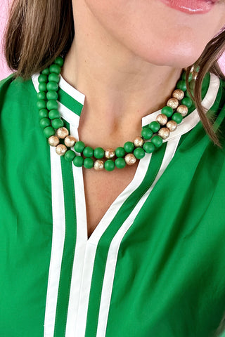 Double Strand Beaded Choker Necklace- Green