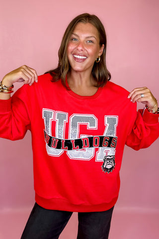 Queen Of Sparkles: Licensed UGA Rhinestone Metallic Banner Sweatshirt