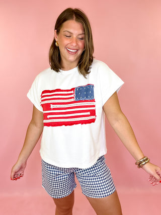 Sophie Gingham Mom Shorts - Washed Navy