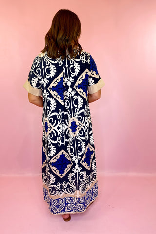 Be My Muse Abstract Midi Dress - Navy