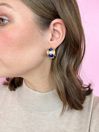 Antique Bold Faceted Stone Hoop - Navy