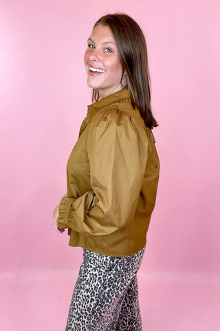 Keeping Secrets Ruffle Collar Top - Toffee
