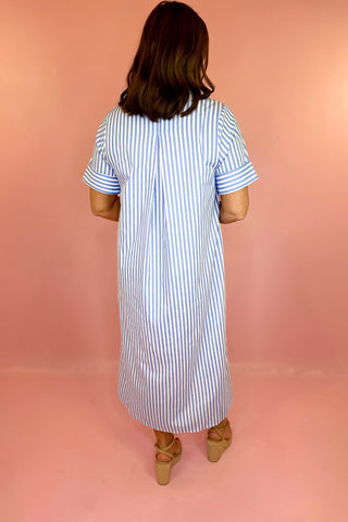 Into The Spell Striped Midi Dress - Light Blue