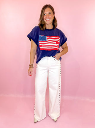 Stitched In Freedom American Flag Top - Navy
