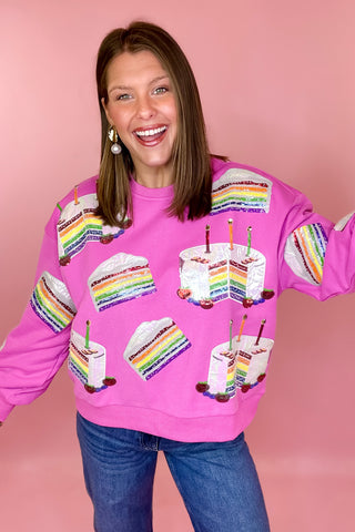 Queen Of Sparkles: Hot Pink Birthday Cake Sweatshirt
