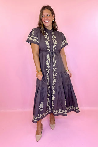 Victoria Dunn Hurley Midi Dress- Sandstone