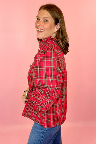 Joyful Soul Plaid Ruffle Top - Red