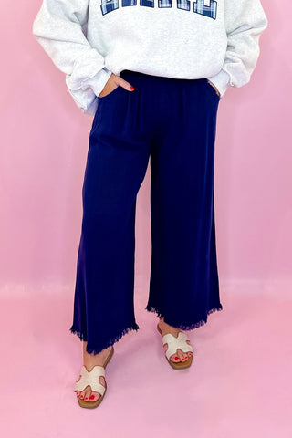 Chill Day Linen Wide Leg Pant - Navy